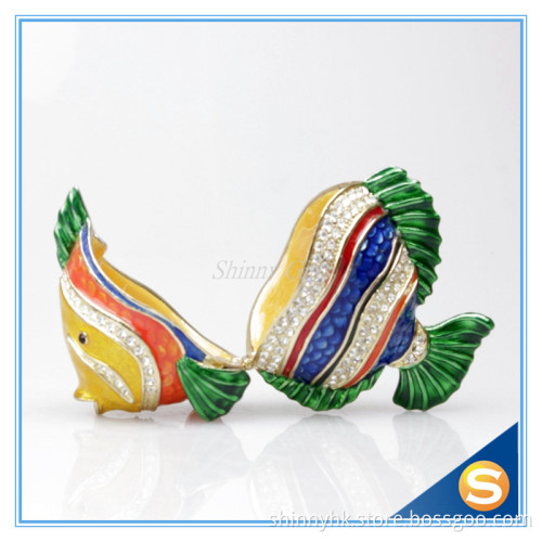 Newly Alloy metal colorful fish shape small metal enamel trinket box wholesale jeweled trinket boxes